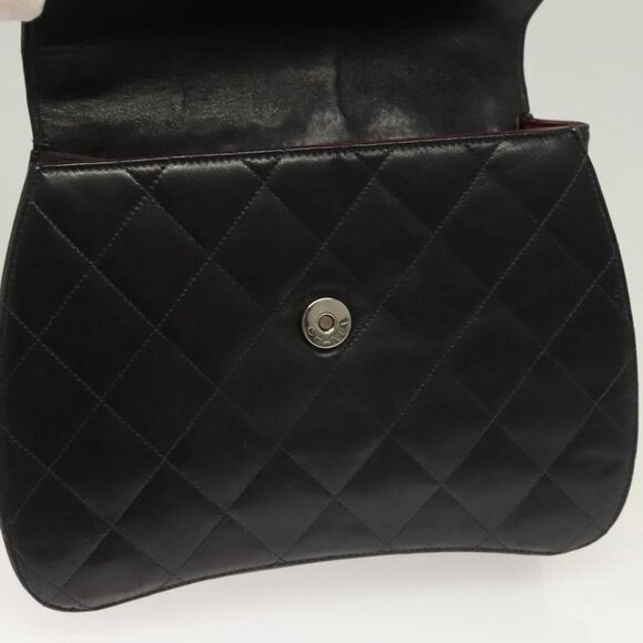 CHANEL Matelasse Chain Hand Bag Lamb Skin Black Silver CC Auth 133037 - Picture 10 of 16